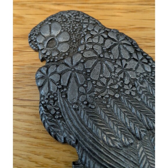 Vintage 70s Metzke Pewter Metal Medallion Floral Owl Bird Decor Signed 4'' - Picture 2 of 5